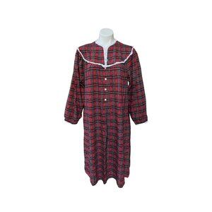 Lanz Of Salzburg Red Plaid Long-Sleeve Ballet Nightgown Lace Detail Large 100% C